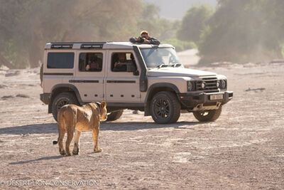 Desert Lion Conservation joined forces with INEOS Granadier to test their unique and sophisticated off-road vehicle in the conditions of the coastal lions